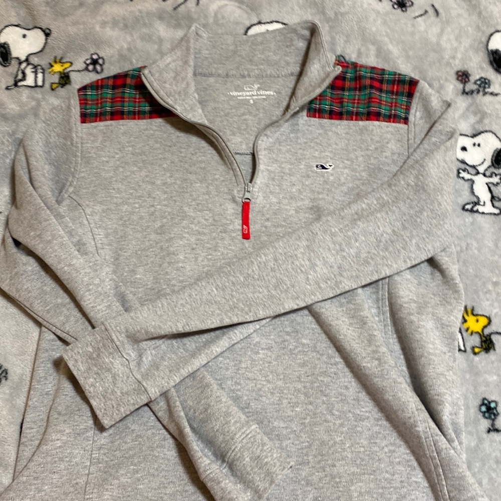Vineyard Vines Grey And Plaid Quarterzip Adult Small
